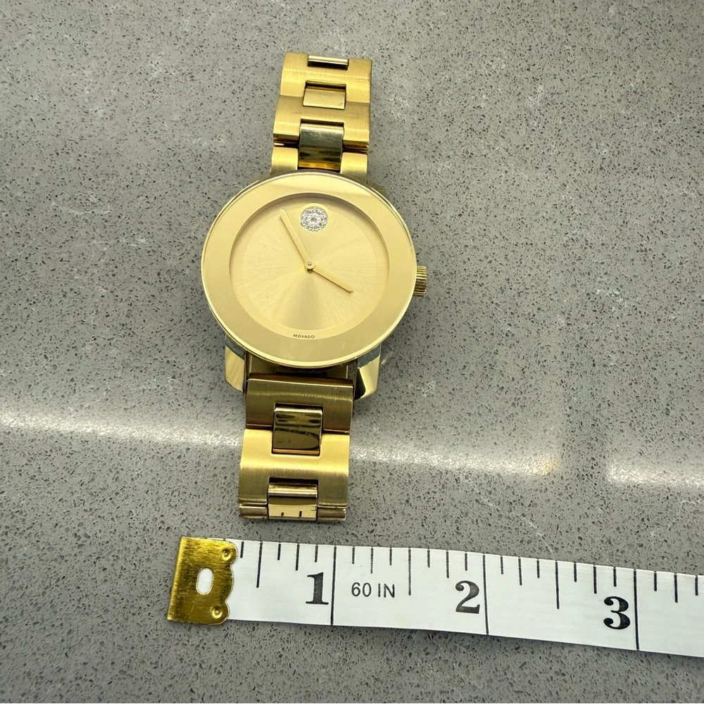 Movado Women's BOLD All Gold Stainless Steel Crystal Dot 36mm Watch New Battery